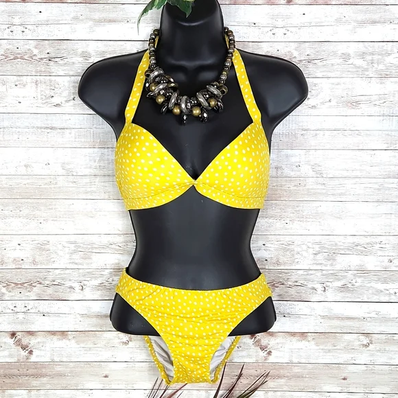 Land's End woman's size 4, yellow polka dot bikini - Picture 1 of 7
